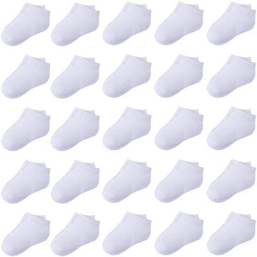 Duufin 25 Pairs Toddler Ankle Socks Low Cut Kids Half Cushion Toddler Socks White Low Rise Ankle Socks For Toddler Boys And Girl