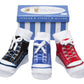 Baby Boy Socks With Sneaker Shoe Look-Non-Slip Gripper Soles-3 Or 6 Pairs-Cotton-Gift Packaged-Baby Shower-Faux Shoelaces