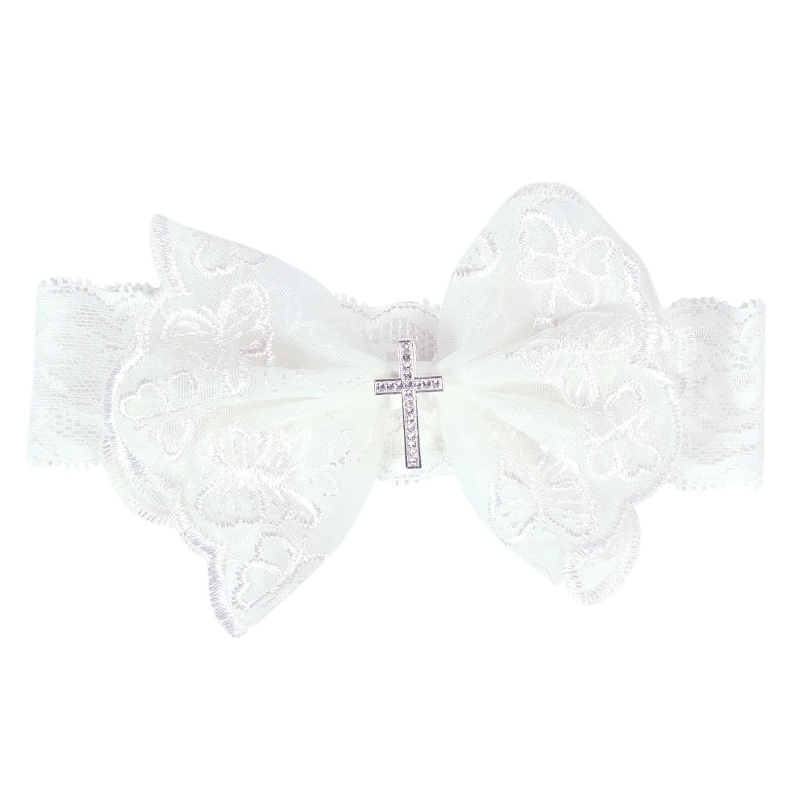 BIBABLYKE Baby Lace Bow Headband for Girls Breathable Bowknot Hair Bands Toddler Christening Party Headdress Cross Turban Hairba