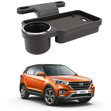 Oshotto (FT04) Foldable Car Auto Headrest Rear Back Seat Table Drink Food Cup Tray Holder Compatible with Hyundai Creta  Black