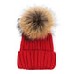 Baby Girl Winter Cap, Solid Color Knitted Beanie Hat With Pom Pom Hat Winter Warm Skull Cap Red 46-51Cm