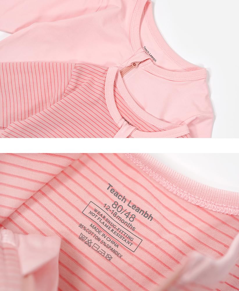 Teach Leanbh Baby Boys Girls 2-Pack Footless Pajamas Cotton 2 Way Zipper Long Sleeve Romper Jumpsuit Sleep And Play (Blue+Stripe