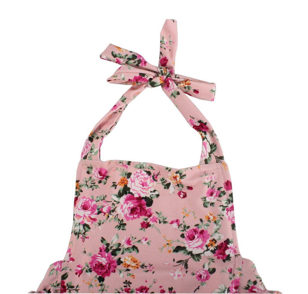 China Rose 50'S Floral Ruffles Rompers Backless Dress Bathing Suit Swimwear (0-12 Months,Pink)