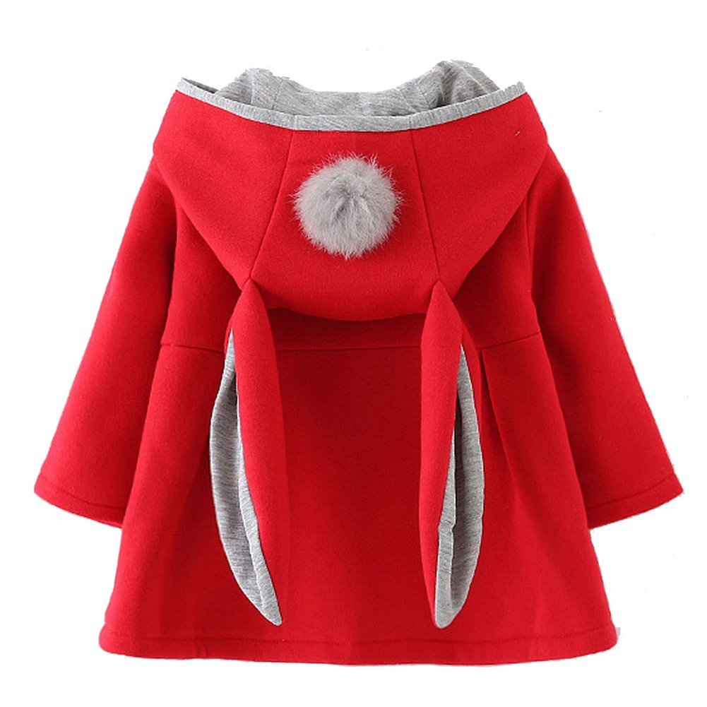 Urtrend Baby Girl'S Toddler Winter Coat Jacket Outerwear Ears Hoodie(Tag 12,Red)