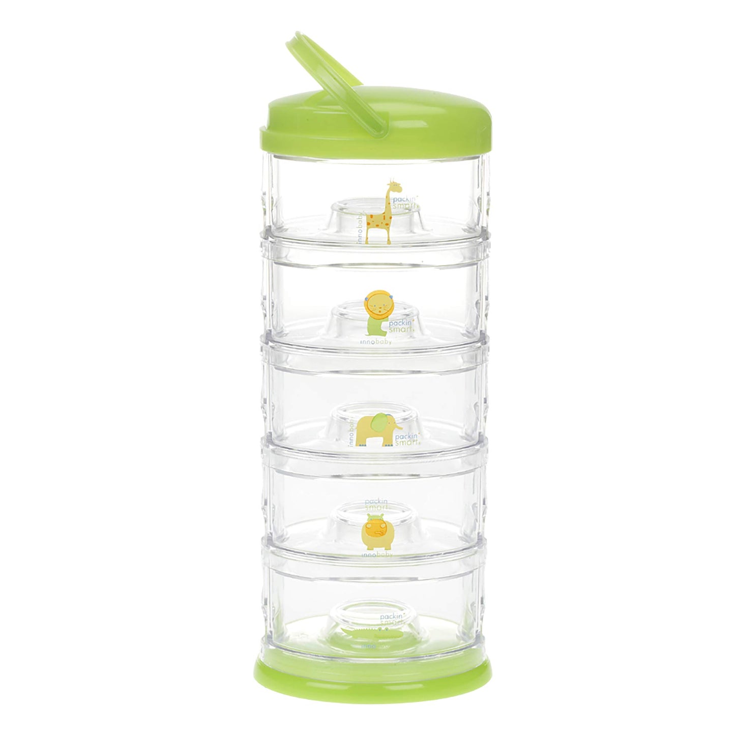 Innobaby Packin' Smart Stackable And Portable Storage System For Formula, Baby Snacks And More. 5 Stackable Cups In Lime Sorbet.