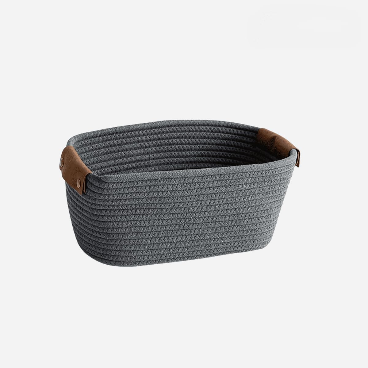 Medium Cotton Woven Basket with PU Leather Handle, Baby Kids Clothes Toys Candy Gifts Cotton Rope Organizer, Living Room Basket 