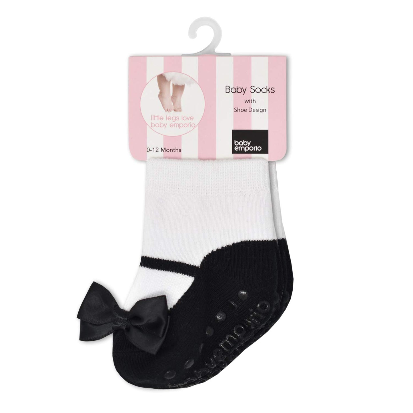 Baby & Toddler Girl Mary Jane Socks With Shoe-Look-Anti-Slip Soles-Cotton -1 Pair (Festive-Black, 0-12 Months)
