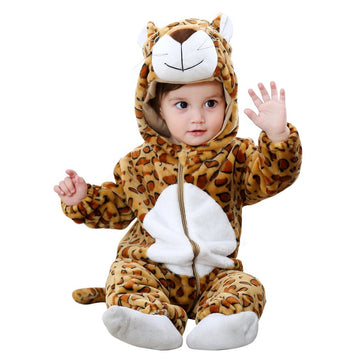 Michley Unisex Baby Winter Hooded Romper Flannel Panda Style Cosplay Clothes,70Cm-(2-5Months),Leopard
