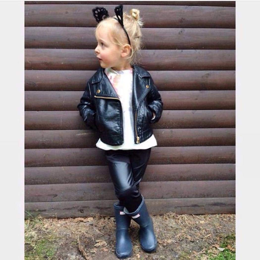 Gliglittr Toddler Baby Boy Girl Motorcycle Faux Leather Jackets Coat Winter Outwear For 1-6Y (Black, 5-6T(Size 120)