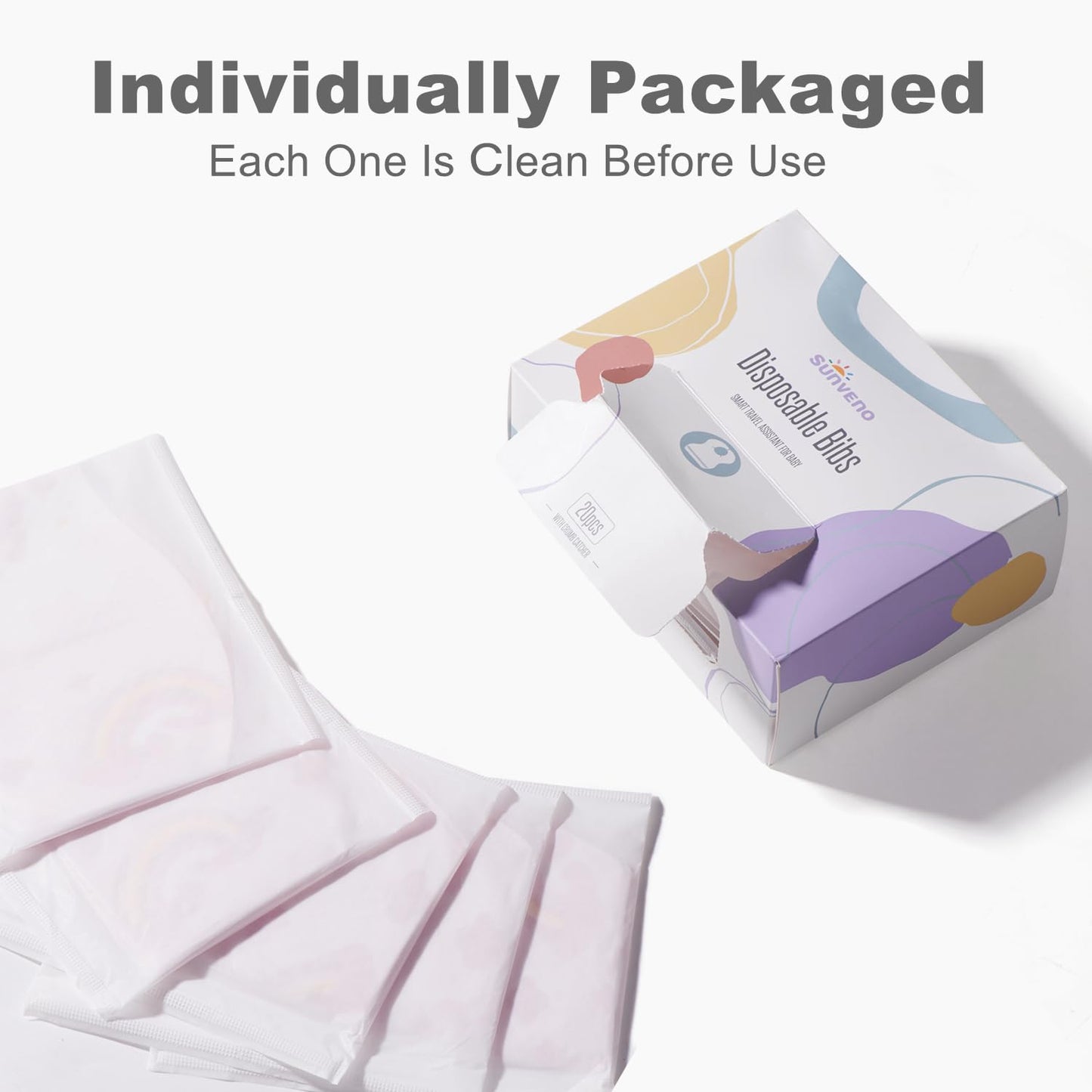 Sunveno Disposable Bibs, Baby Disposable Bib Leak-Proof Liner & Reusable Fastener, 20 Pieces