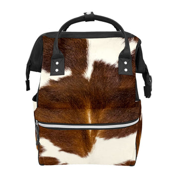 GACTIVITY Brown Cowhide Diaper Bag Travel Backpack Large Capacity Multi-Function Zipper Casual Travel Backpacks for Mom Dad Unis