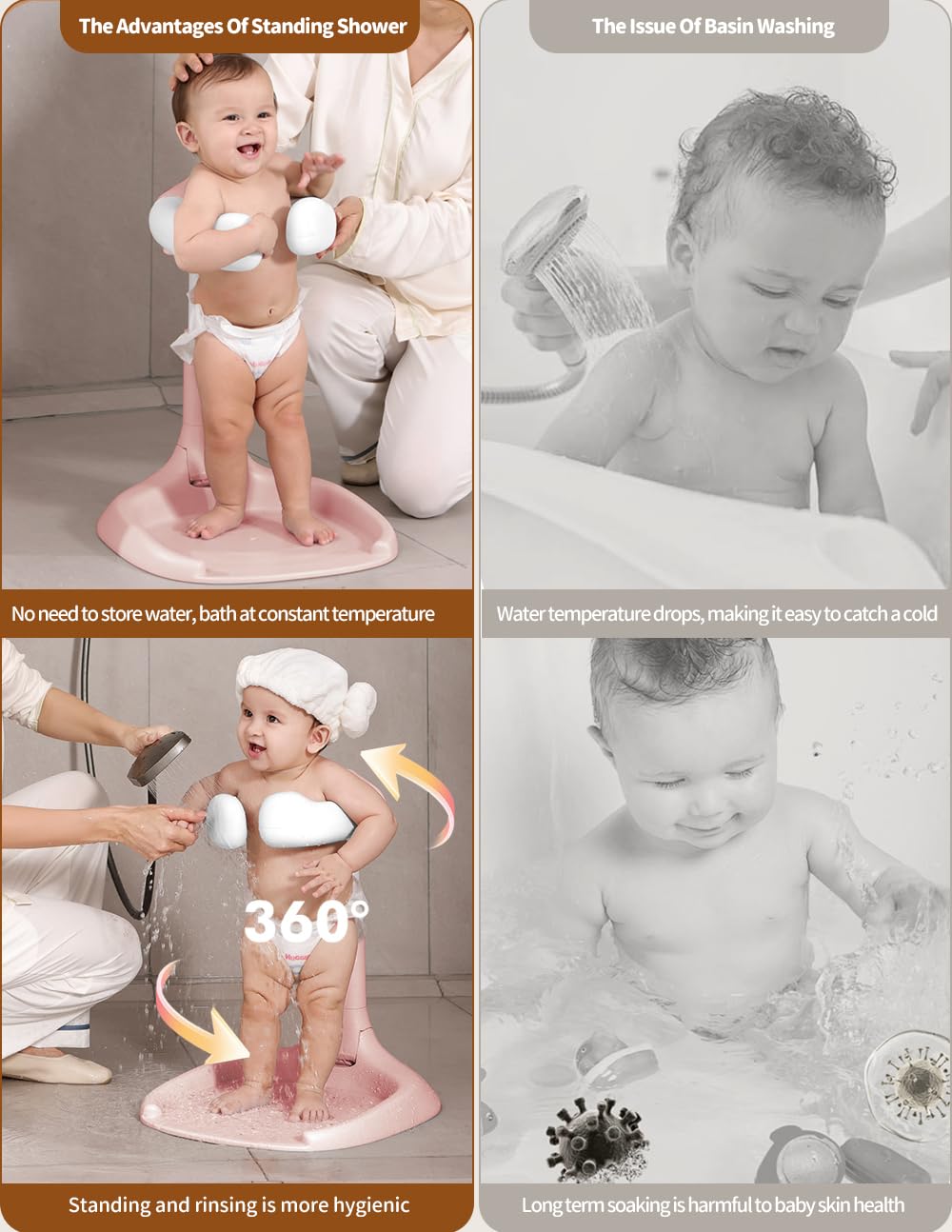 Baby Shower Stand, Baby Bath Support, Baby Shower Standing Support With Adjustable Height And Armrest, Baby Bath Stand With Anti