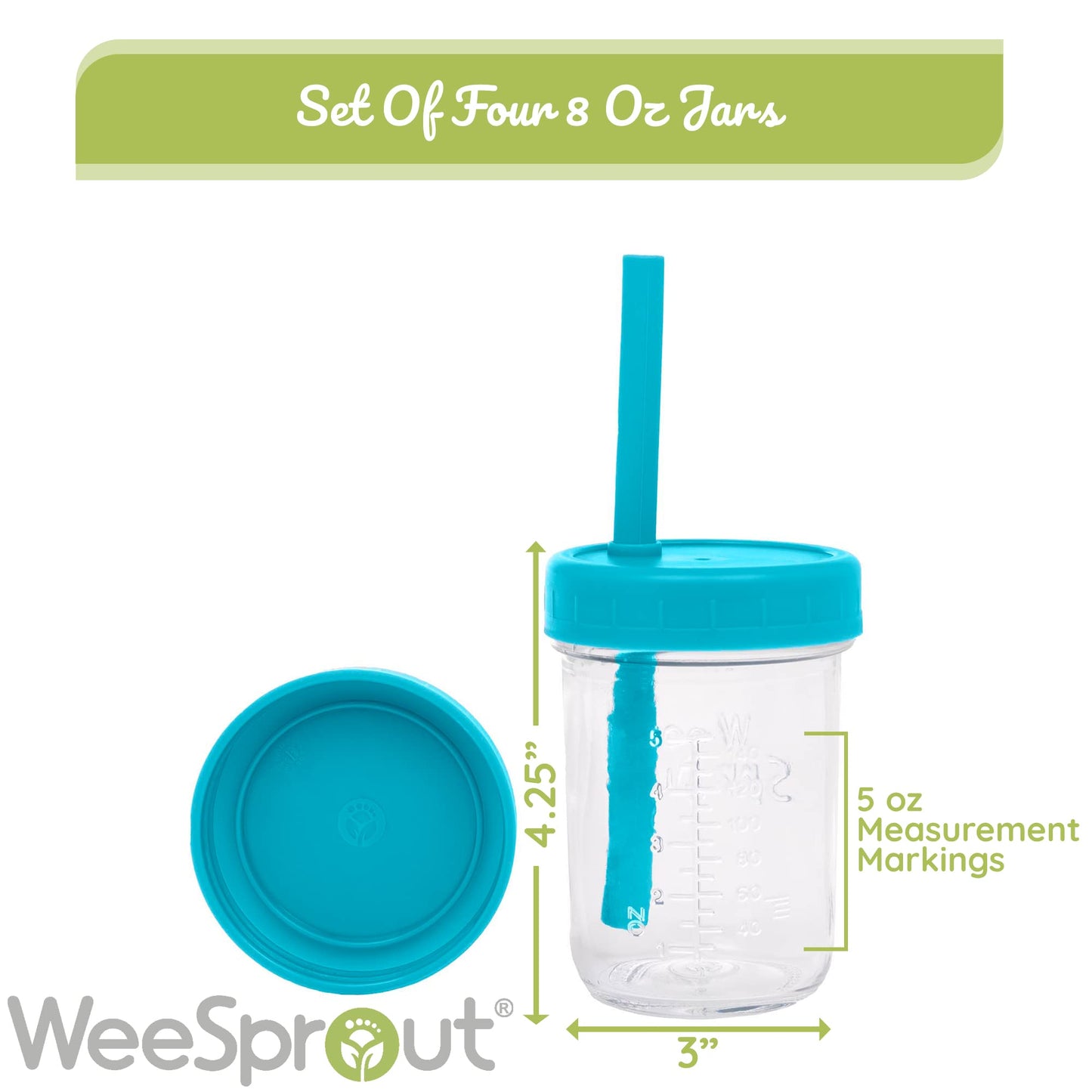 Weesprout Glass Cups With Lids & Straws, Spill-Resistant Smoothie Cups For Toddlers & Kids, Baby Food Storage & Snack Jars, Xl S