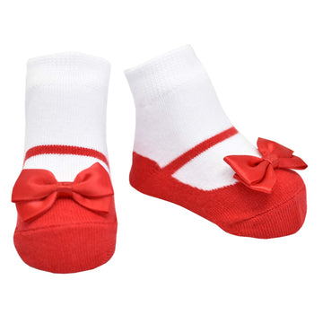 Baby & Toddler Girl Mary Jane Socks With Shoe-Look-Anti-Slip Soles-Cotton -1 Pair (Festive-Red, 0-12 Months)