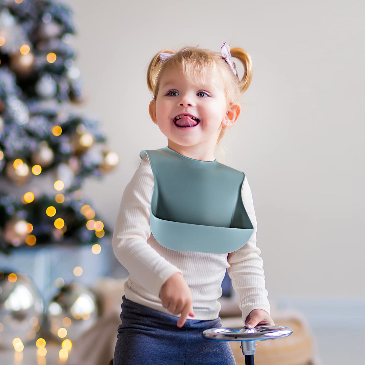 Eascrozn Silicone Baby Bibs For Babies & Toddlers Set Of 3, Bpa Free Unisex Soft Adjustable Fit Waterproof Feeding Bibs