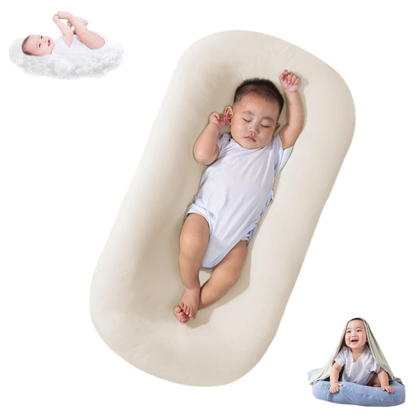 DAOLUAN Baby Lounger Bionic Organic Lounger Soft Breathable Baby Nest for Newborn Infant Babies 0-18 Months (White, OneSize)
