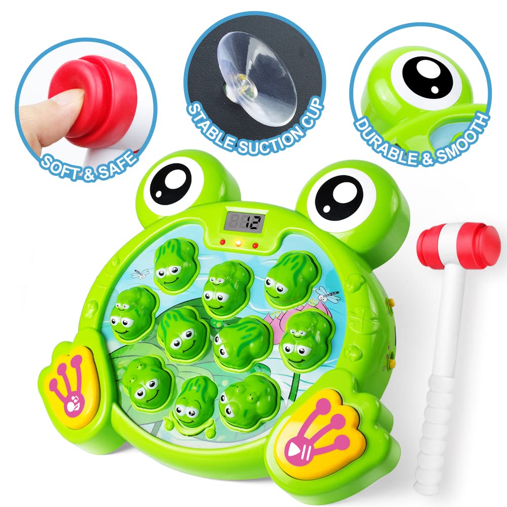 YEEBAY Whack A Frog Game with 2 Hammers, Toddler Early Developmental Learning Toy, Fun Birthday Gift for Kids Age 2+, Toys for 2