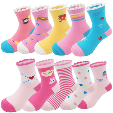 Zumou Toddler Kids Little Girls Cute Cotton Crew Socks 10 Pack Years (M (3-5T) / Toddler, Cute)