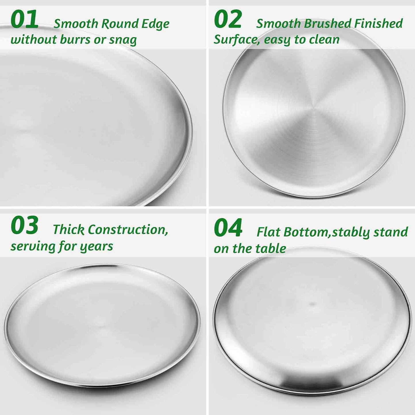 Teamfar Toddler Plates, 8 Inch Stainless Steel Kids Dinner Metal Plates, Round Serving Salad Plates For Camping Outdoor Party, S
