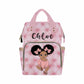 Artsadd Custom Diaper Bag With Thermal Pockets, Pink Bowknot Travel Shoulder Bag Baby Backpack Customized Laptop Backpack With N