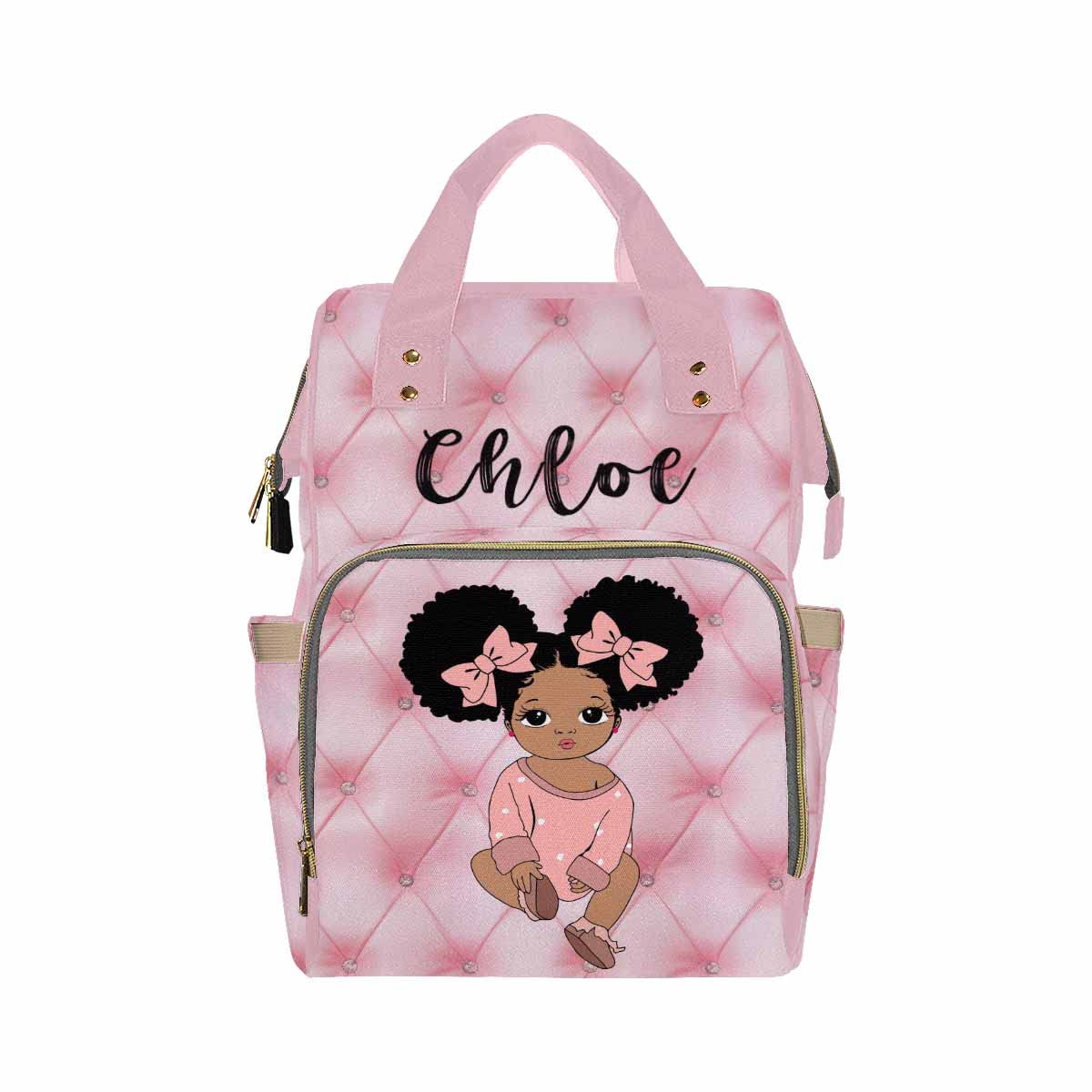 Artsadd Custom Diaper Bag With Thermal Pockets, Pink Bowknot Travel Shoulder Bag Baby Backpack Customized Laptop Backpack With N