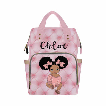 Artsadd Custom Diaper Bag With Thermal Pockets, Pink Bowknot Travel Shoulder Bag Baby Backpack Customized Laptop Backpack With N