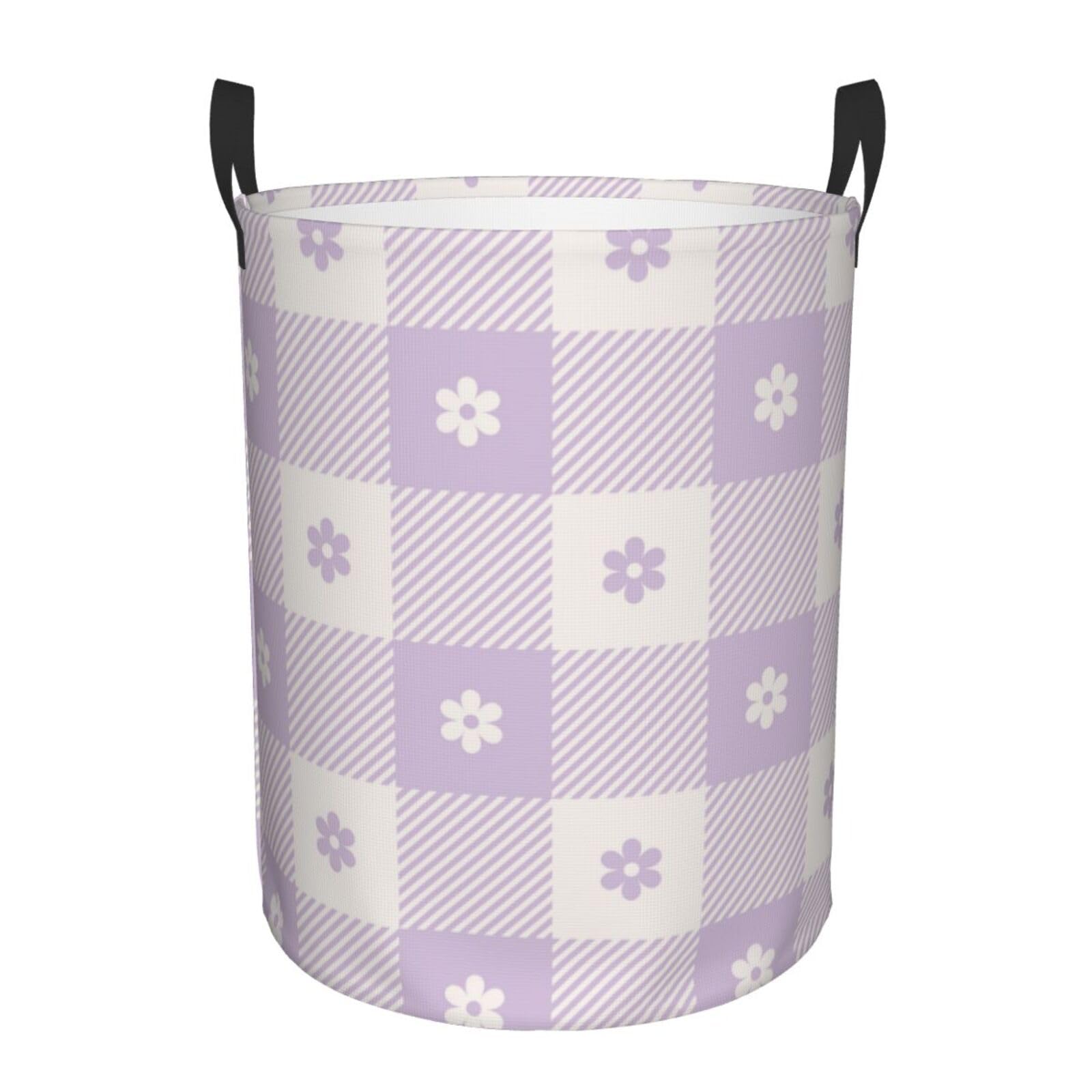 Pevtufa Floral Purple Buffalo Plaid Foldable Laundry Basket Organizer,Fabric Clothes Toy Storage Basket Nursery Hamper Storage B