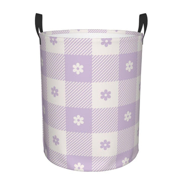 Pevtufa Floral Purple Buffalo Plaid Foldable Laundry Basket Organizer,Fabric Clothes Toy Storage Basket Nursery Hamper Storage B