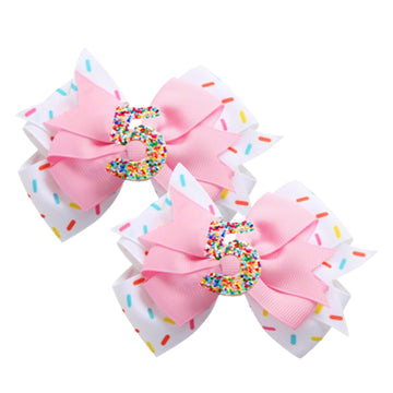 2 Pack 5th Birthday Hair Bow for Girls, Pink Hair Clip Hair Accessories for Girls 1 2 3 4 5 6 Years Birthday Confetti Ice Cream 