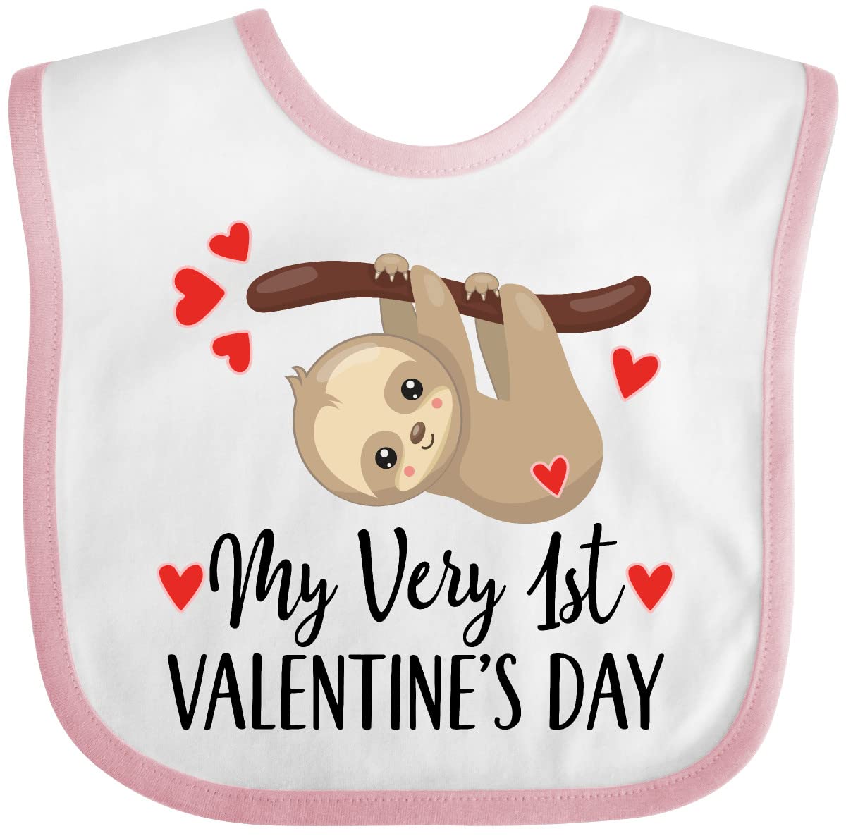 Inktastic My First Valentines Day Baby Sloth Baby Bib White And Pink 39C36