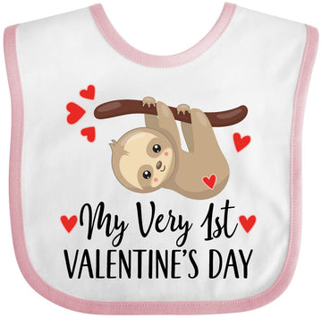 Inktastic My First Valentines Day Baby Sloth Baby Bib White And Pink 39C36