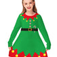 Kids Christmas Long Sleeve Dress Girls Cute Elf Outfits Xmas Party Green Aline Dresses 7-8 Years