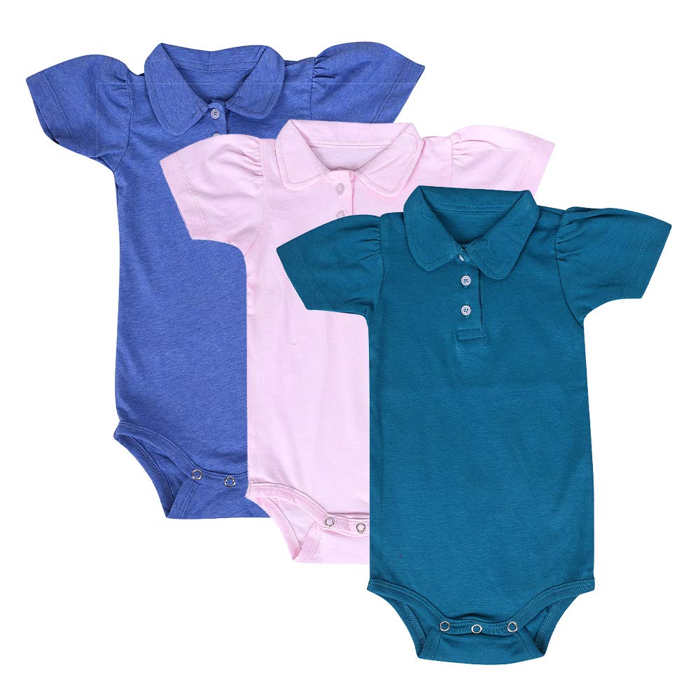 Moms Home Organic Cotton Baby Girls Tshirt Bodysuit  Pack Of 3 Pink Blue Green New Born 03 Months