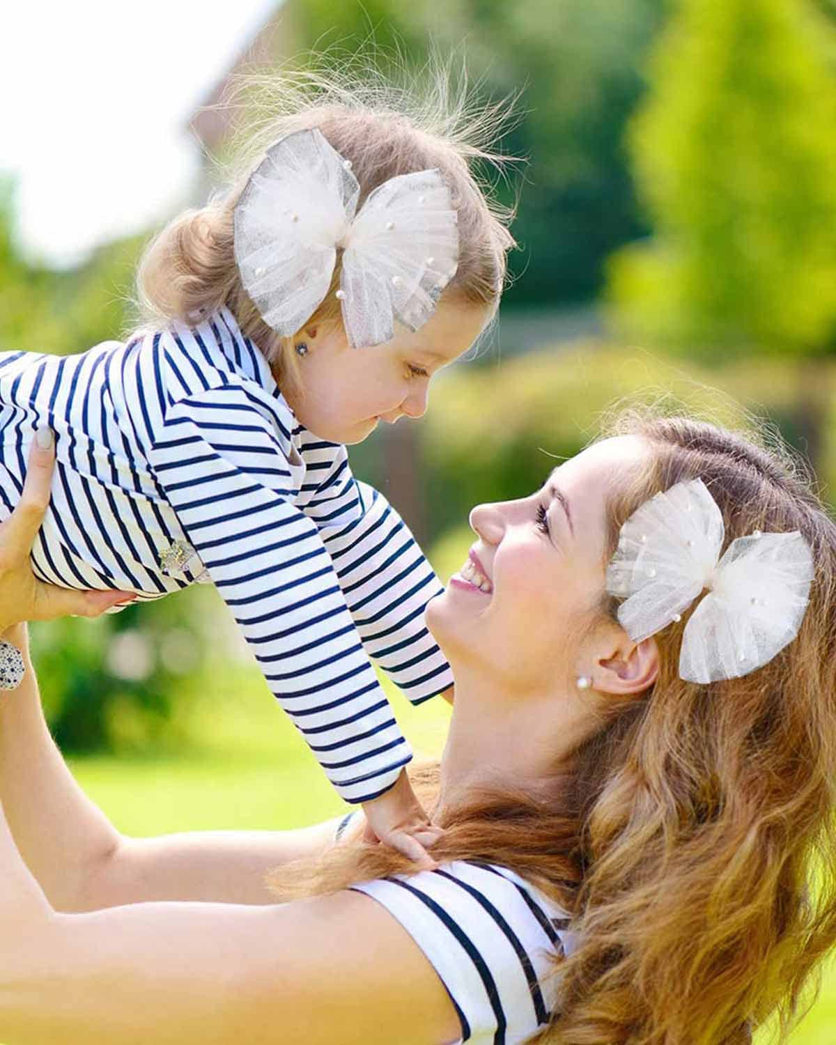 2Pcs Pearl Hair Bows Clip For Toddler Girls Ivory Sweet First Communion Baby Hair Clips For Wedding Party Daily Wearing