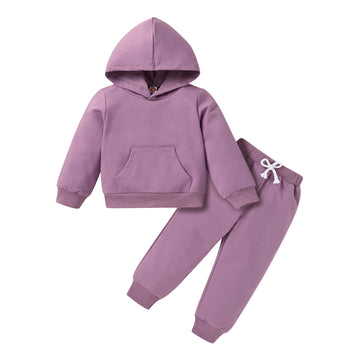 Happy Town Toddler Fall Outfits For Girl Boy Long Sleeve Hoodie Top And Long Sweatpants Set Toddler Sweatsuit (Solid Color-Fragr
