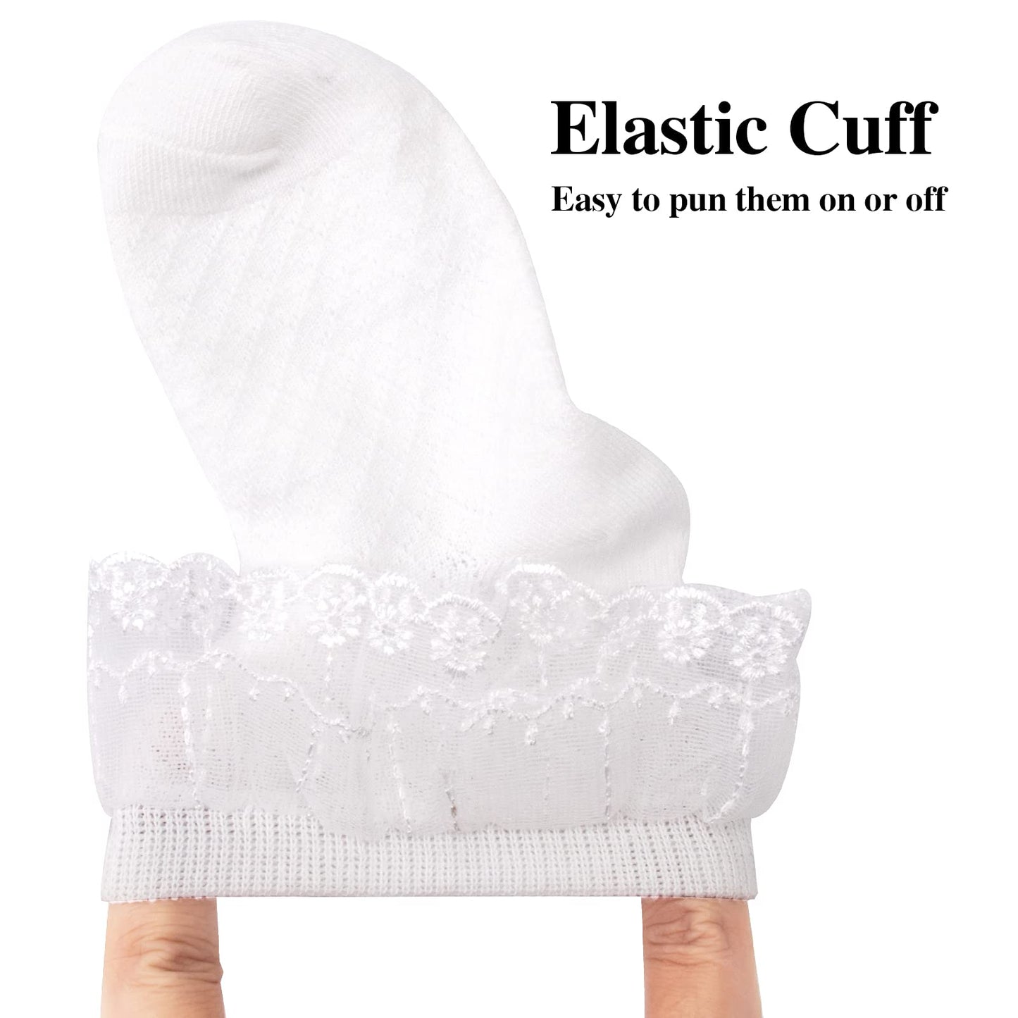 Looching 5 Pairs Toddler Baby Girls Ruffle Lace Trim Socks Eyelet Cotton White Frilly Ankle Soft Dress Socks Kids Princess Socks