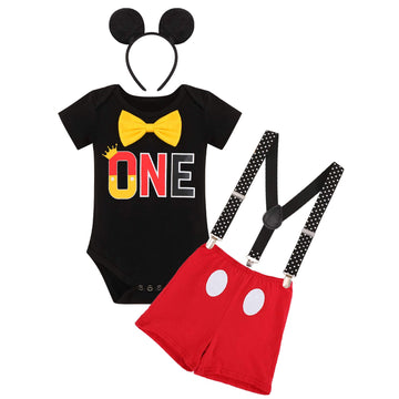 Mouse First Birthday Cake Smash Photo Props Outfit For Baby Boy Romper Suspenders Shorts Bloomers Headband Halloween Mouse Theme