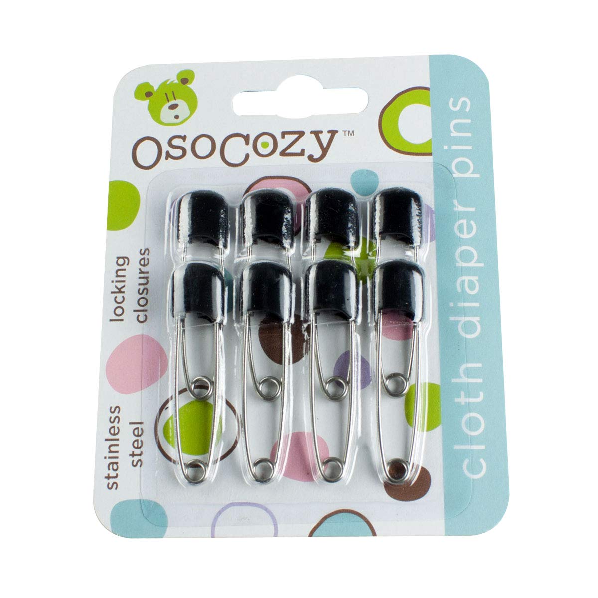 OsoCozy Diaper Pins - (Black) - Sturdy, Stainless Steel Diaper Pins with Safe Locking Closures - Use for Special Events, Crafts