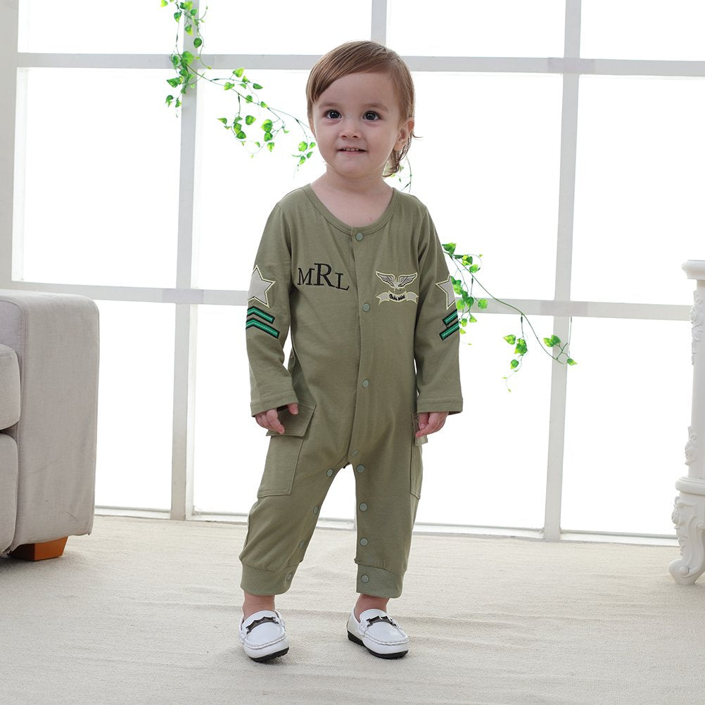 May'S Baby Toddler Boys Pilot Jumpsuit 2Pcs Set Toddler Outfits With Cap Olive Green