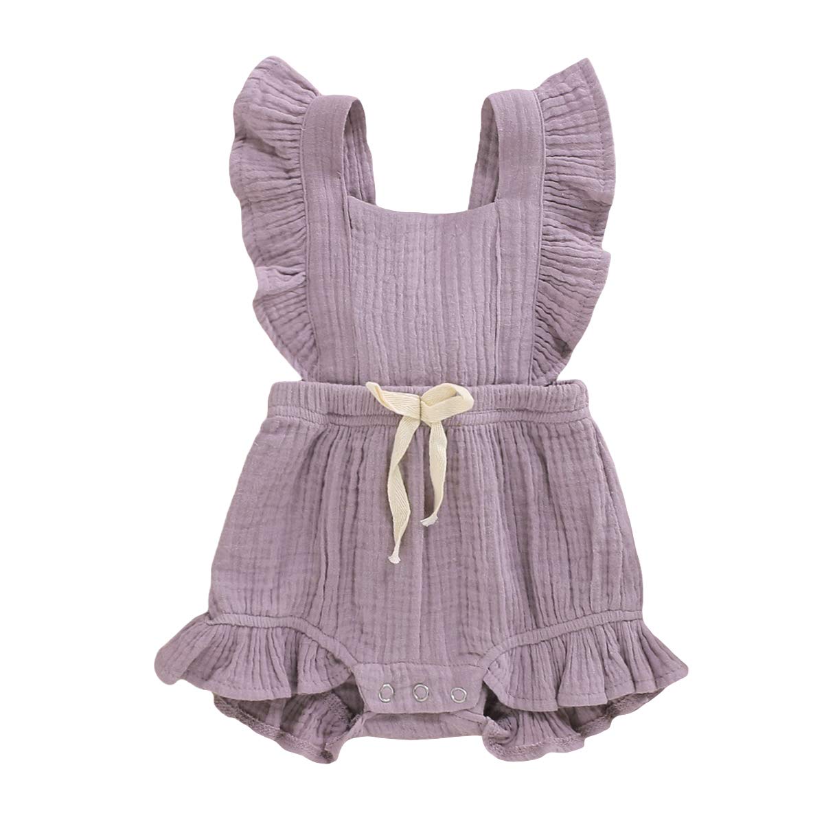 Younger Tree Toddler Baby Girl Ruffled Sleeveless Romper Casual Summer Jumpsuit Cotton Linen Clothes (Light Purple, 6-12 Months)
