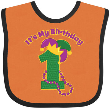 Inktastic Mardi Gras 1St Birthday Baby Bib Orange And Black 209Ea