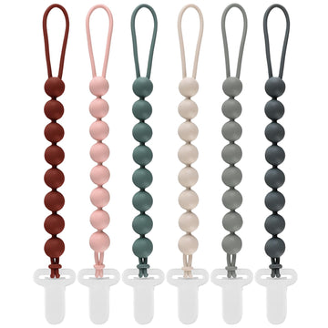 6-Pack Silicone Pacifier Clips For Babies, Safe Teething Beads, Rust-Free Holders, Baby Boy And Girl Essentials, Newborn Must-Ha