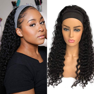 Xsy Headband Wig Human Hair None Lace Front Wigs Glueless Human Hair Wigs 24 Inch Virgin Brazilian Deep Wave Machine Made Wigs H