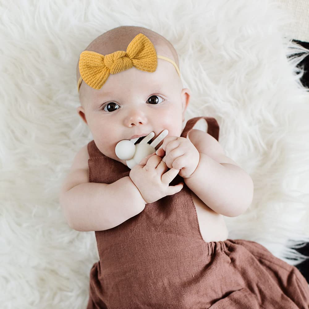 Jollybows 20Pcs 3.2' Baby Girls Waffle Headbands Hair Bows Stretchy Nylon Hairbands For Newborn Infant Toddler Hair Accessories