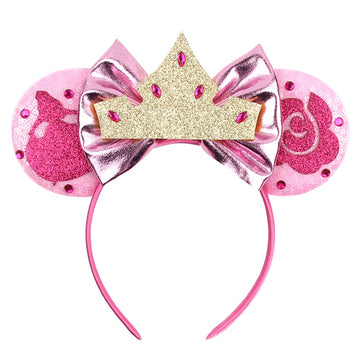 Foeran Mouse Ears Headbands Shiny Bows Mouse Ears Glitter Party Princess Decoration Cosplay Costume For Girls Women (Frozen Pink