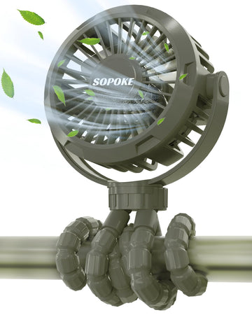 Sopoke Mini Portable Baby Stroller Fan,3 Speed Personal Handheld Fan,Battery Operated Rechargeable 360 Flexible Tripod Cooling F