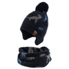 Knitted Baby Hat Scarf Set Winter Warm Boys Girls Beanie Fleece Lining Toddler Kids Hat With Pompom (Dinosaur Navy Hat+Scarf, M)