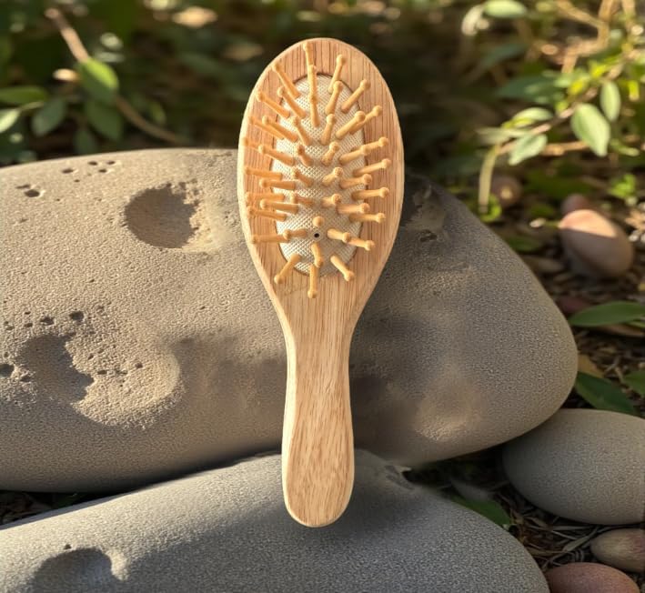 Comfy Cheeks Wooden Hair Brush With Natural Bristles | Gentle Paddle Detangling Brush For Kids & Toddlers | AntiFrizz Hairbrush