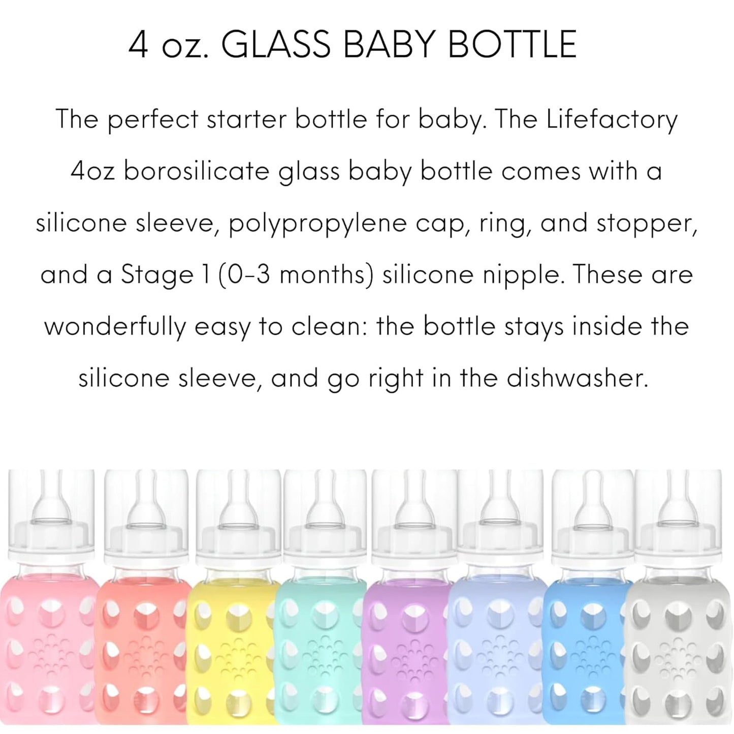 Lifefactory Glass Baby Bottles With Silicone Protection - 2-Pack, 4 Oz Bottles, Mint