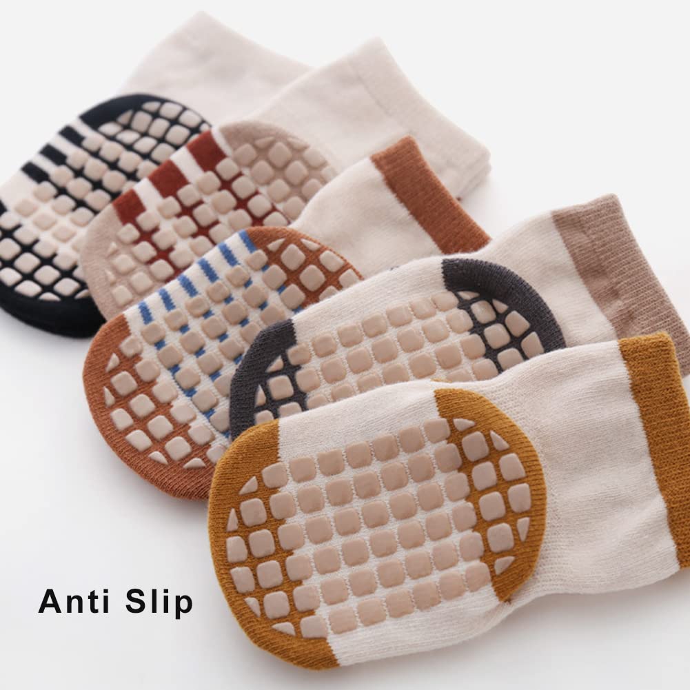 Exegawe Toddler Non Slip Socks, Cute Baby Socks With Grips Crew Socks 5 Pairs(G,M/1-3Y)